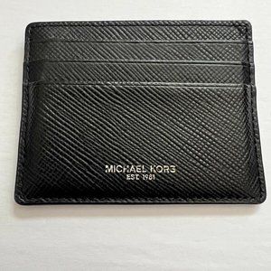 Michael Kors Harrison Tall Card Case Black Leather Lightweight